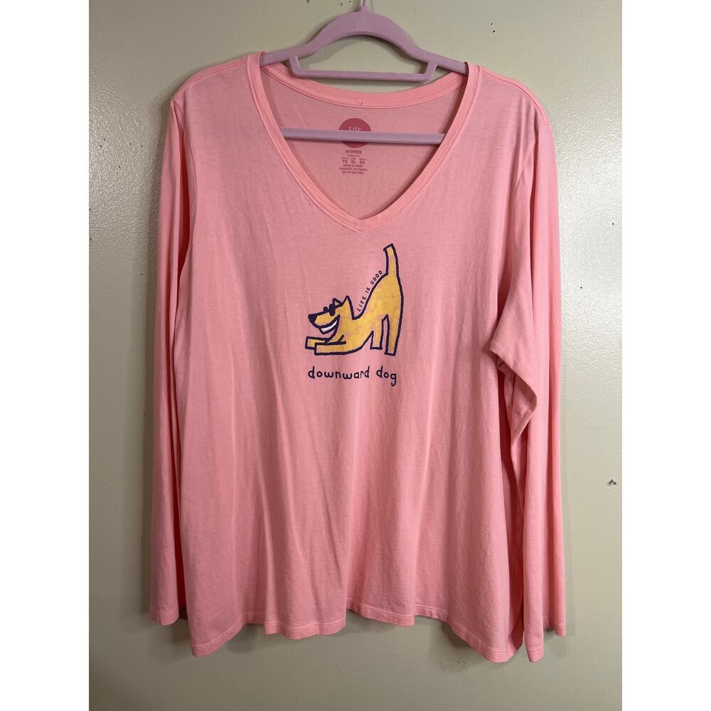 Life is Good classic fit ‘downward dog’ v-neckline long sleeve shirt, size XL
